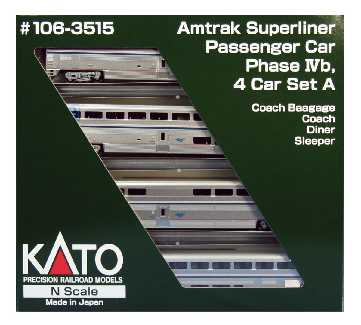 106-3515 Superliner Amtrak Phase IVb Set A 4-car set - Train Trax