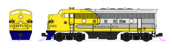176-2140 DCC *EMD F7A Santa Fe Yellowbonnet 330/346/347C (DCC-Fitted)