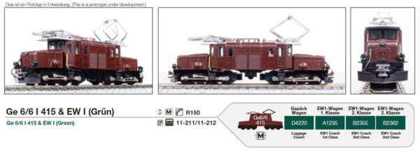 10-1987S Ge6/6-I<Rhaetian Crocodile> + Alpine Green Passenger Car 5-Car Set - DCC Sound Fitted